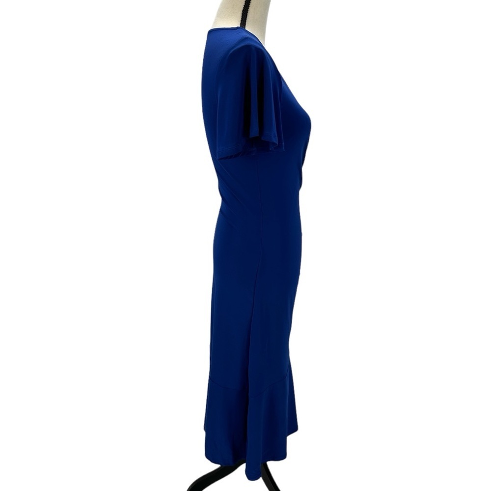 Kensie Short Sleeve Faux Wrap Side Ruched Midi Dress - Blue - size Small - Picture 2 of 13
